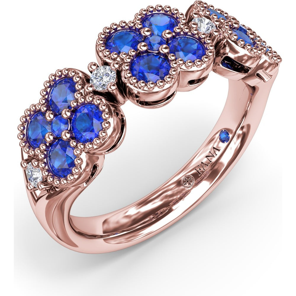 Magnolia Cluster Ring with Milgrain Round Sapphires and Diamond Accents by Fana - 1.24 Carat Total Sapphire Weight