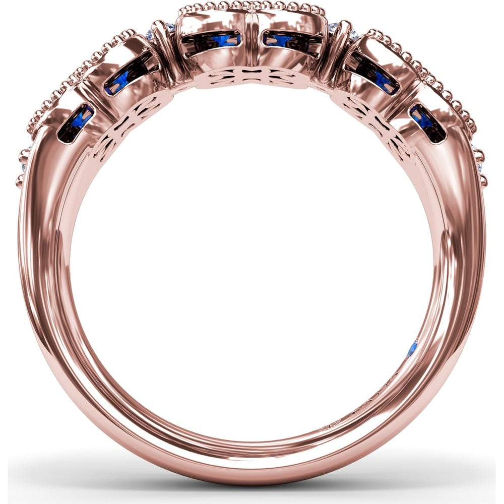 Magnolia Cluster Ring with Milgrain Round Sapphires and Diamond Accents by Fana - 1.24 Carat Total Sapphire Weight