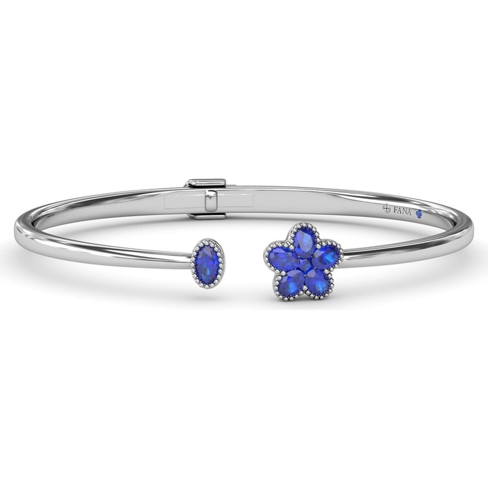 Magnolia Floral Bangle with Milgrain-Set Oval Sapphires by Fana - 1.69 Carat Total Sapphire Weight