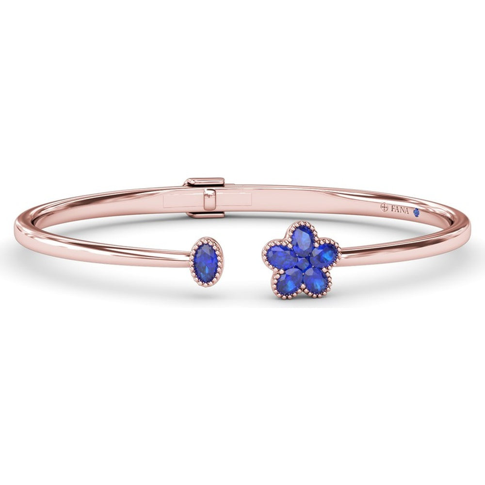 Magnolia Floral Bangle with Milgrain-Set Oval Sapphires by Fana - 1.69 Carat Total Sapphire Weight
