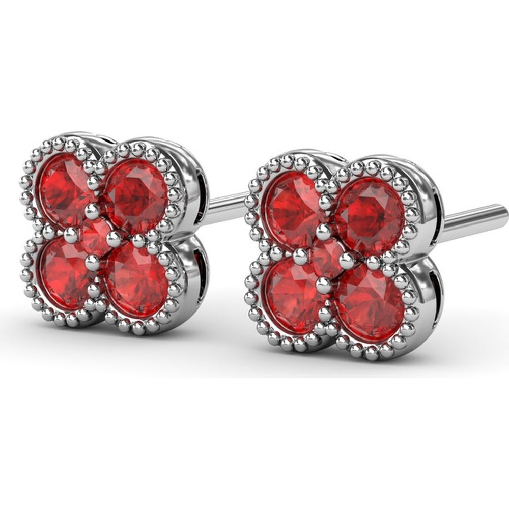 Magnolia Floral Cluster Earrings with Milgrain Detail and Round Rubies by Fana - 1.08 Carat Total Ruby Weight