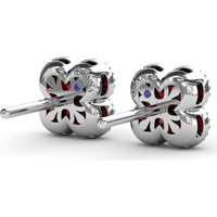 Magnolia Floral Cluster Earrings with Milgrain Detail and Round Rubies by Fana - 1.08 Carat Total Ruby Weight