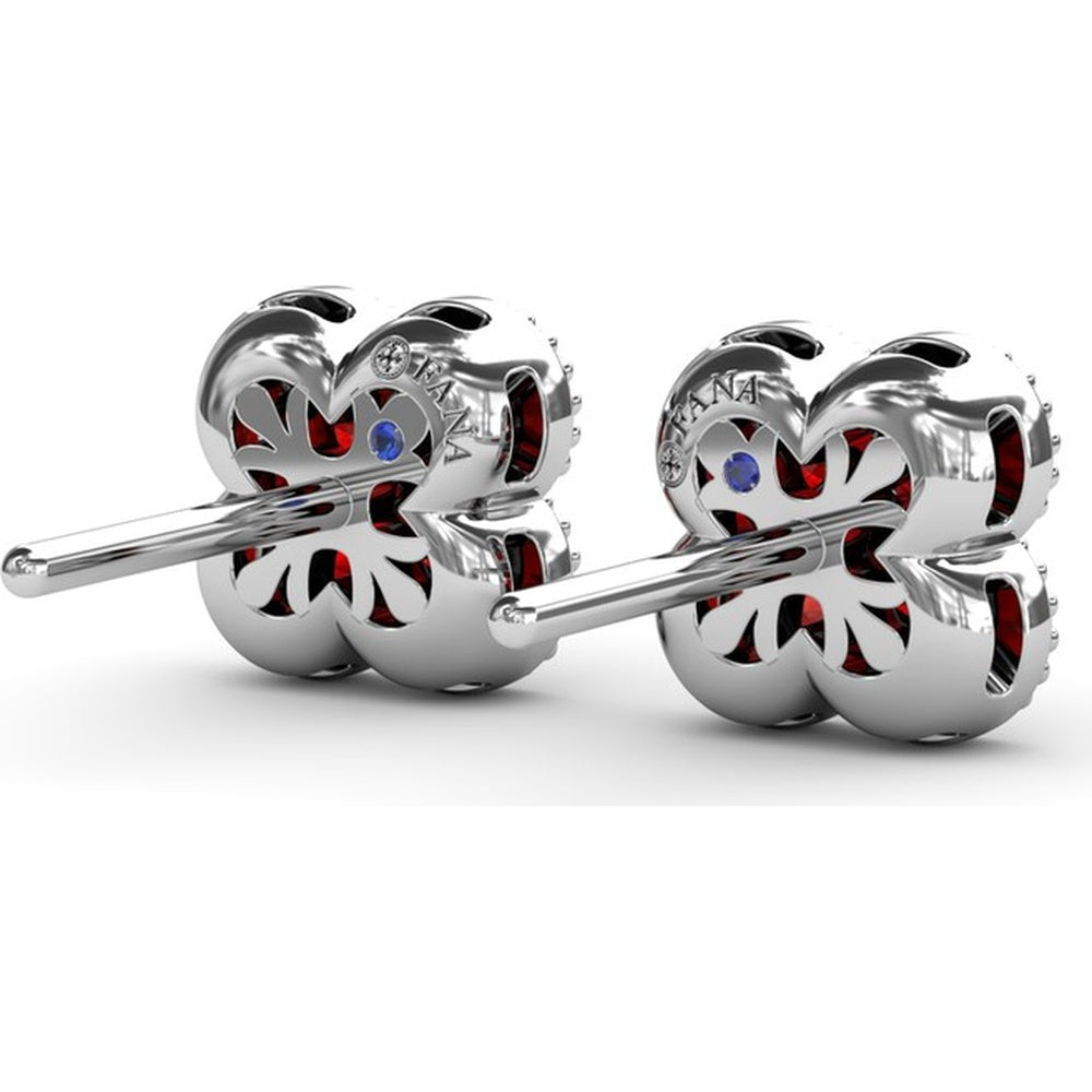 Magnolia Floral Cluster Earrings with Milgrain Detail and Round Rubies by Fana - 1.08 Carat Total Ruby Weight