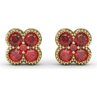 Magnolia Floral Cluster Earrings with Milgrain Detail and Round Rubies by Fana - 1.08 Carat Total Ruby Weight