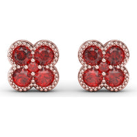 Magnolia Floral Cluster Earrings with Milgrain Detail and Round Rubies by Fana - 1.08 Carat Total Ruby Weight