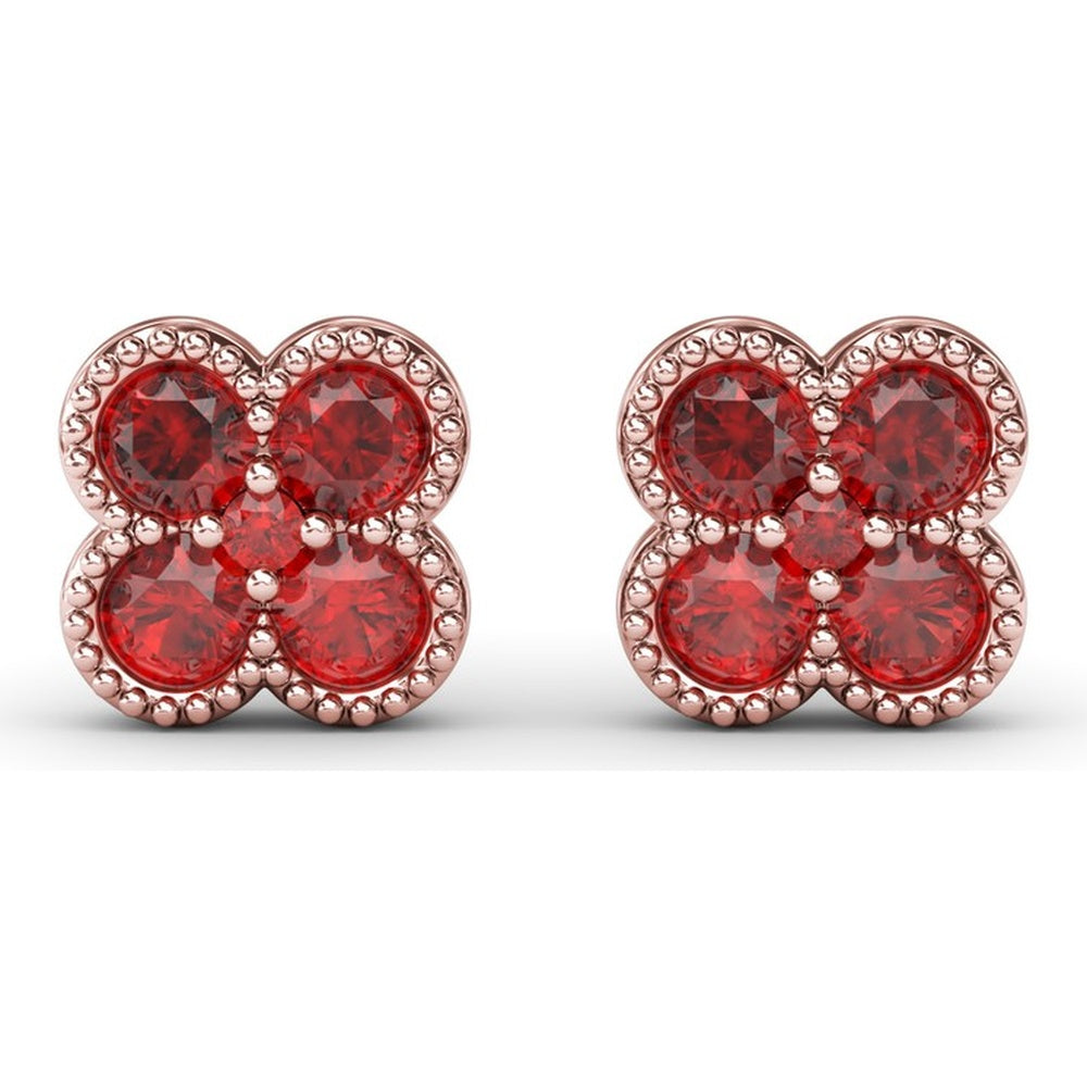 Magnolia Floral Cluster Earrings with Milgrain Detail and Round Rubies by Fana - 1.08 Carat Total Ruby Weight