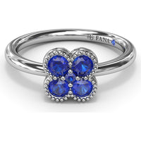 Magnolia Floral Cluster Ring with Round Blue Sapphires and Milgrain Detailing by Fana - 0.54 Carat Total Sapphire Weight