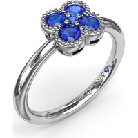 Magnolia Floral Cluster Ring with Round Blue Sapphires and Milgrain Detailing by Fana - 0.54 Carat Total Sapphire Weight