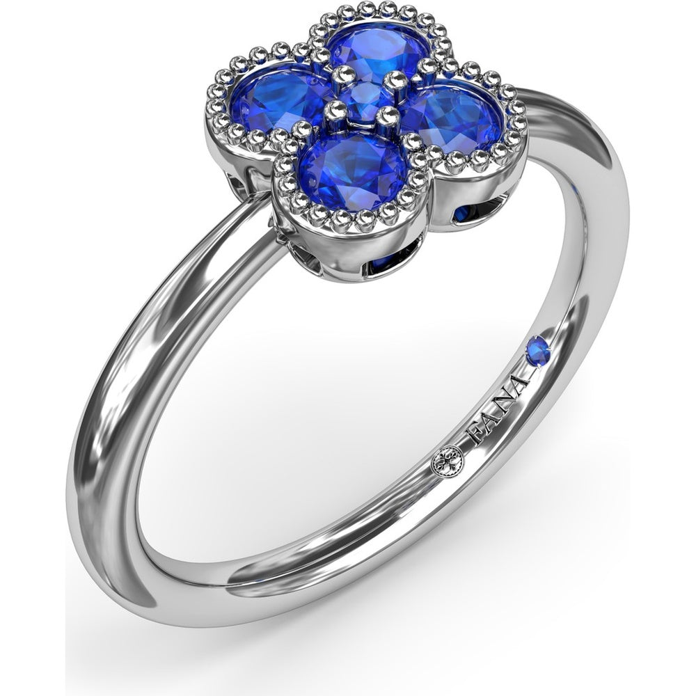 Magnolia Floral Cluster Ring with Round Blue Sapphires and Milgrain Detailing by Fana - 0.54 Carat Total Sapphire Weight