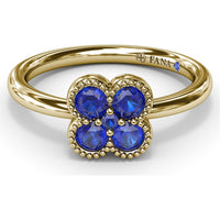 Magnolia Floral Cluster Ring with Round Blue Sapphires and Milgrain Detailing by Fana - 0.54 Carat Total Sapphire Weight