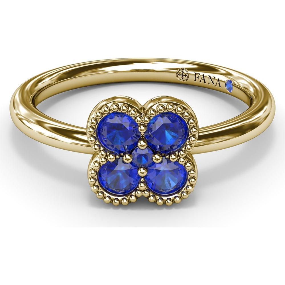 Magnolia Floral Cluster Ring with Round Blue Sapphires and Milgrain Detailing by Fana - 0.54 Carat Total Sapphire Weight
