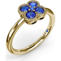 Magnolia Floral Cluster Ring with Round Blue Sapphires and Milgrain Detailing by Fana - 0.54 Carat Total Sapphire Weight