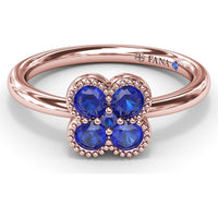 Magnolia Floral Cluster Ring with Round Blue Sapphires and Milgrain Detailing by Fana - 0.54 Carat Total Sapphire Weight
