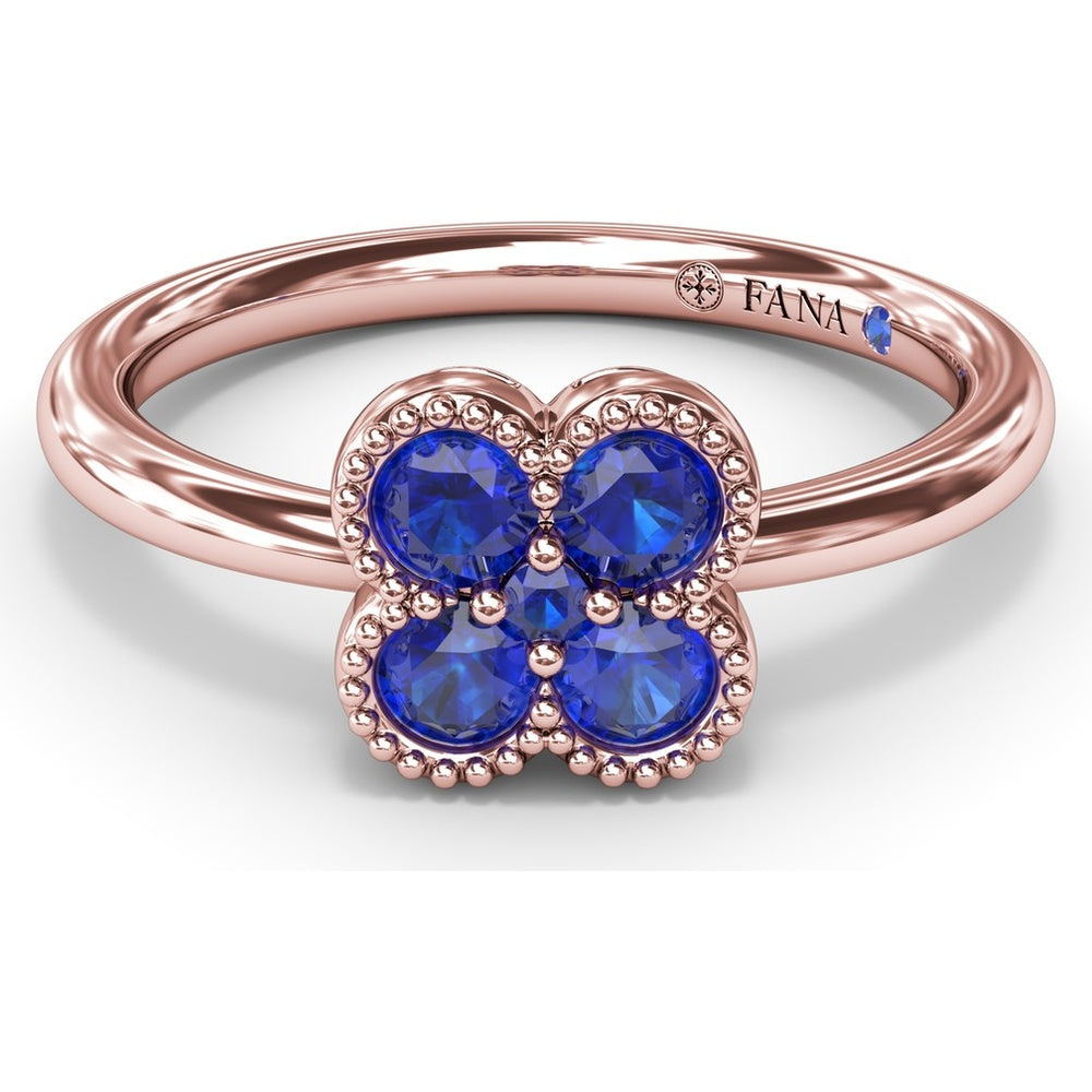 Magnolia Floral Cluster Ring with Round Blue Sapphires and Milgrain Detailing by Fana - 0.54 Carat Total Sapphire Weight