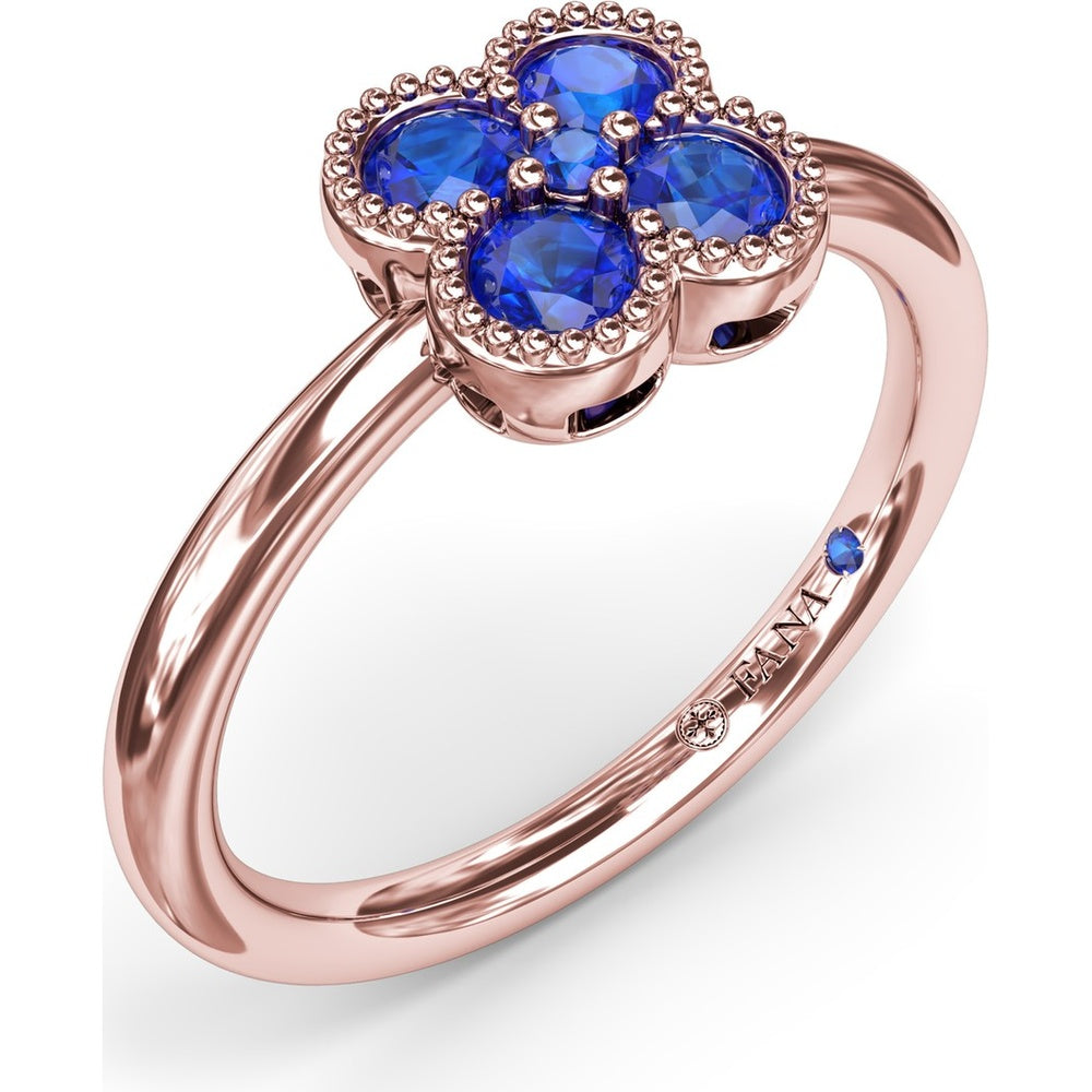 Magnolia Floral Cluster Ring with Round Blue Sapphires and Milgrain Detailing by Fana - 0.54 Carat Total Sapphire Weight