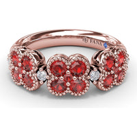 Magnolia Floral Cluster Ring with Round Rubies and Diamond Accents by Fana - 1.24 Carat Total Gemstone Weight
