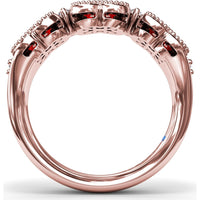 Magnolia Floral Cluster Ring with Round Rubies and Diamond Accents by Fana - 1.24 Carat Total Gemstone Weight