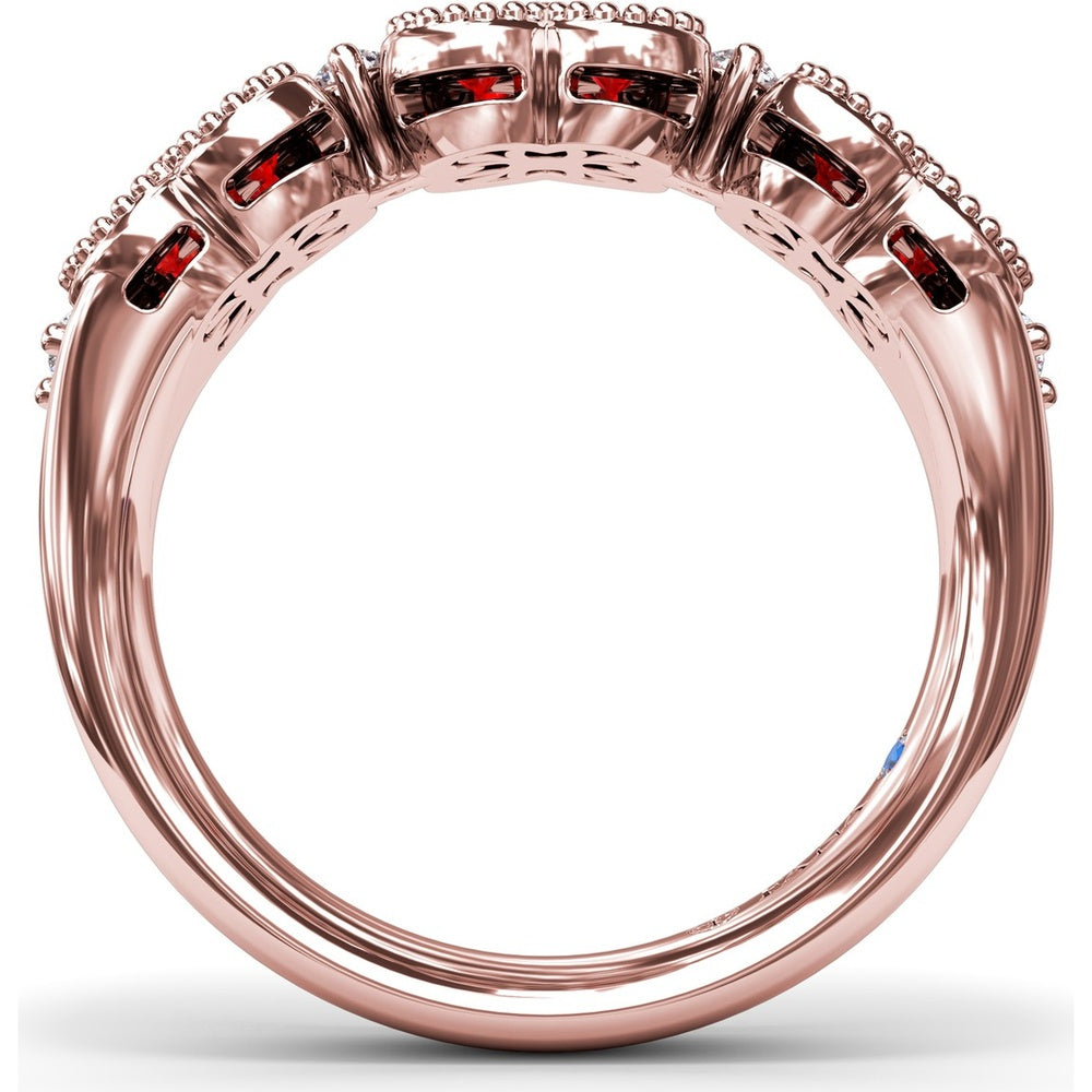 Magnolia Floral Cluster Ring with Round Rubies and Diamond Accents by Fana - 1.24 Carat Total Gemstone Weight