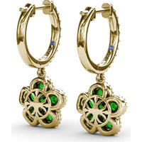 Magnolia Floral Huggie Earrings with Pavé Diamond Hoops and Oval Emeralds by Fana - 2.16 Carat Total Gemstone Weight