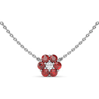 Magnolia Floral Necklace with Round Diamond Center and Ruby Petals by Fana - 1.32 Carat Total Gemstone Weight