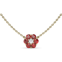 Magnolia Floral Necklace with Round Diamond Center and Ruby Petals by Fana - 1.32 Carat Total Gemstone Weight