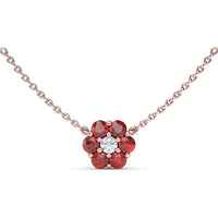 Magnolia Floral Necklace with Round Diamond Center and Ruby Petals by Fana - 1.32 Carat Total Gemstone Weight