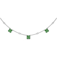 Magnolia Floral Necklace with Round Emeralds and Bezel Set Diamonds by Fana - 1.02 Carat Total Emerald Weight