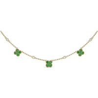 Magnolia Floral Necklace with Round Emeralds and Bezel Set Diamonds by Fana - 1.02 Carat Total Emerald Weight