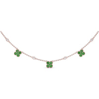 Magnolia Floral Necklace with Round Emeralds and Bezel Set Diamonds by Fana - 1.02 Carat Total Emerald Weight
