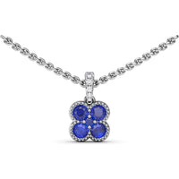 Magnolia Floral Pendant with Round Sapphires and Milgrain Detailing by Fana - 0.58 Carat Total Sapphire Weight