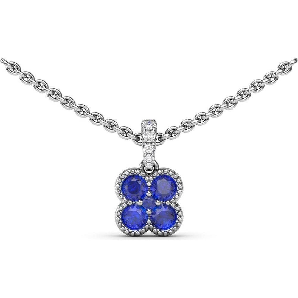 Magnolia Floral Pendant with Round Sapphires and Milgrain Detailing by Fana - 0.58 Carat Total Sapphire Weight