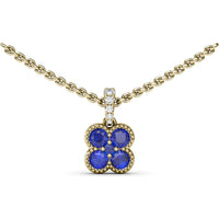 Magnolia Floral Pendant with Round Sapphires and Milgrain Detailing by Fana - 0.58 Carat Total Sapphire Weight