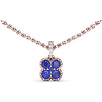 Magnolia Floral Pendant with Round Sapphires and Milgrain Detailing by Fana - 0.58 Carat Total Sapphire Weight