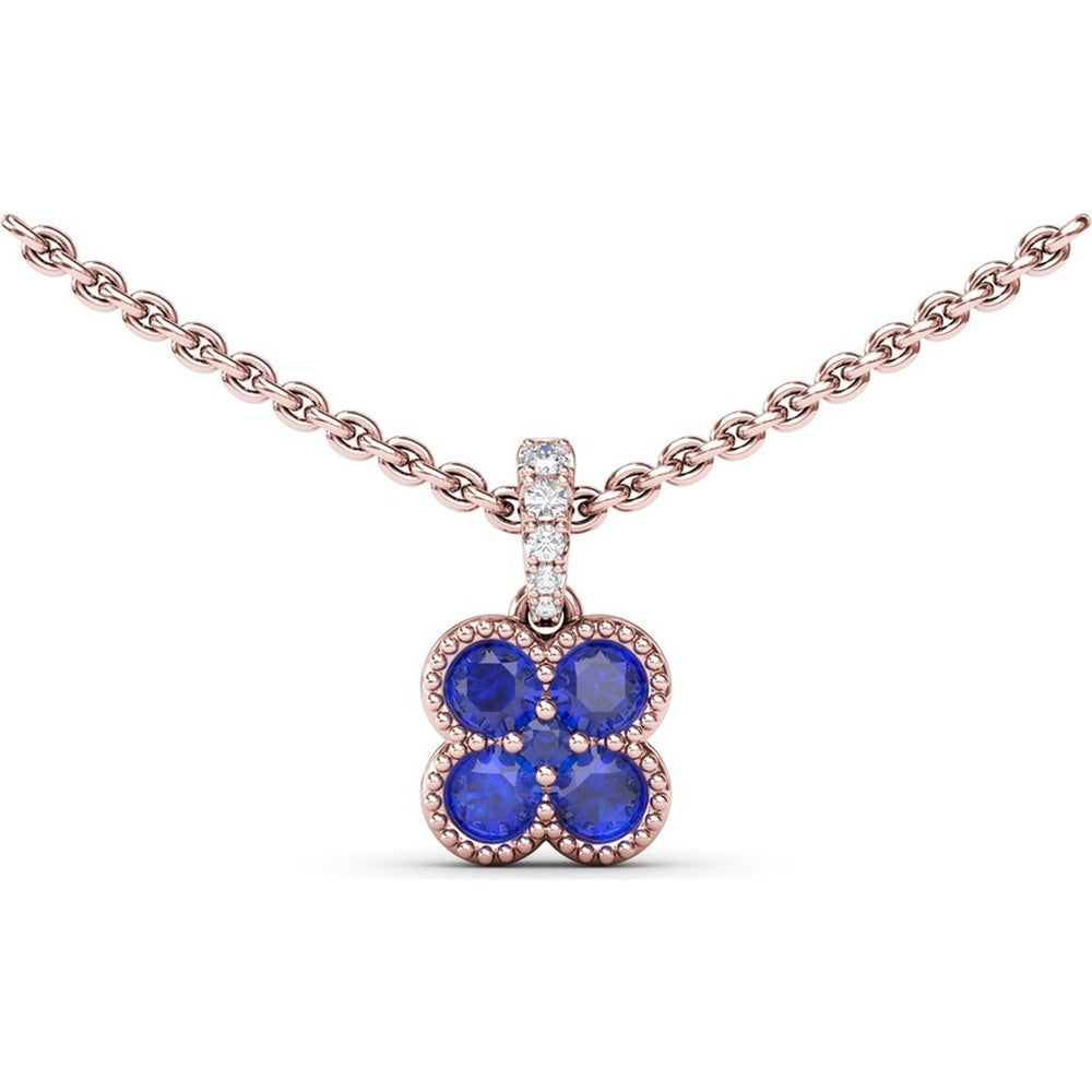 Magnolia Floral Pendant with Round Sapphires and Milgrain Detailing by Fana - 0.58 Carat Total Sapphire Weight