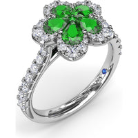 Magnolia Floral Ring with Pear-Shaped Emeralds and Diamond Halo by Fana - 1.32 Carat Total Gemstone Weight