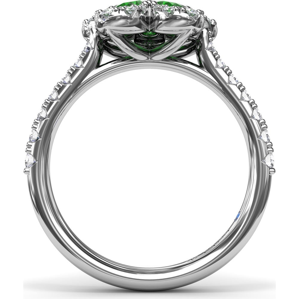 Magnolia Floral Ring with Pear-Shaped Emeralds and Diamond Halo by Fana - 1.32 Carat Total Gemstone Weight