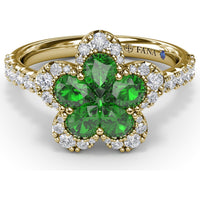 Magnolia Floral Ring with Pear-Shaped Emeralds and Diamond Halo by Fana - 1.32 Carat Total Gemstone Weight