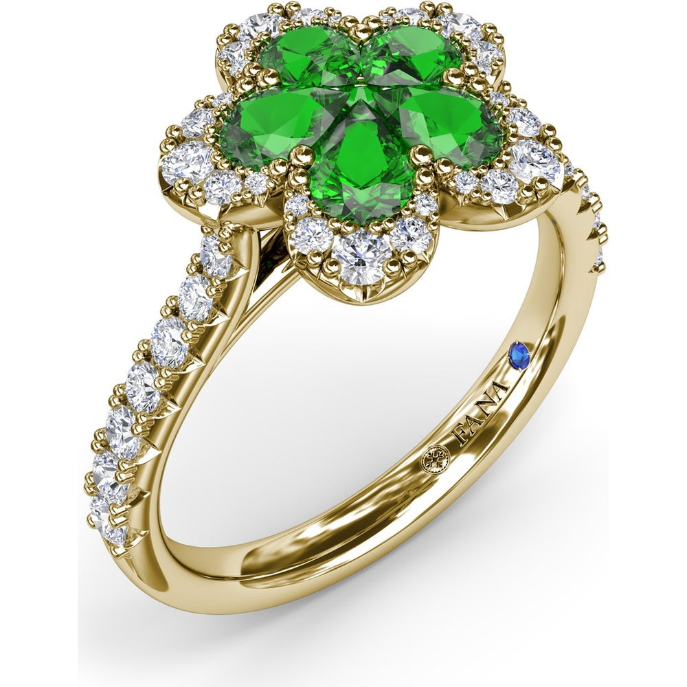Magnolia Floral Ring with Pear-Shaped Emeralds and Diamond Halo by Fana - 1.32 Carat Total Gemstone Weight