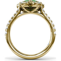 Magnolia Floral Ring with Pear-Shaped Emeralds and Diamond Halo by Fana - 1.32 Carat Total Gemstone Weight