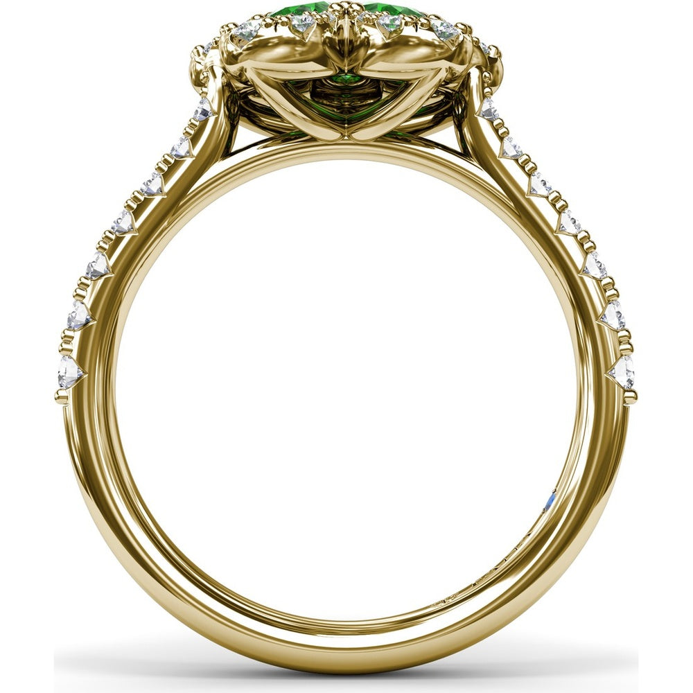 Magnolia Floral Ring with Pear-Shaped Emeralds and Diamond Halo by Fana - 1.32 Carat Total Gemstone Weight