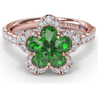 Magnolia Floral Ring with Pear-Shaped Emeralds and Diamond Halo by Fana - 1.32 Carat Total Gemstone Weight