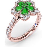 Magnolia Floral Ring with Pear-Shaped Emeralds and Diamond Halo by Fana - 1.32 Carat Total Gemstone Weight