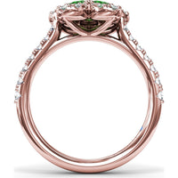 Magnolia Floral Ring with Pear-Shaped Emeralds and Diamond Halo by Fana - 1.32 Carat Total Gemstone Weight