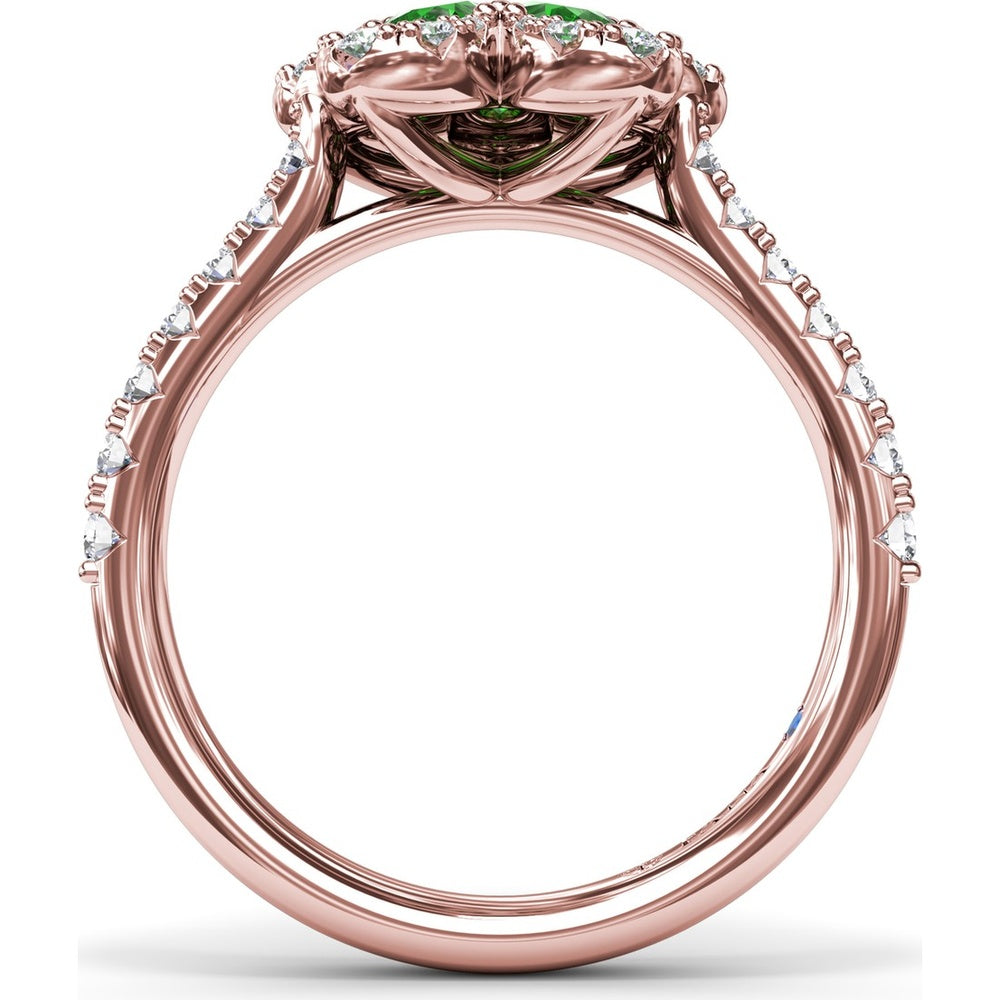 Magnolia Floral Ring with Pear-Shaped Emeralds and Diamond Halo by Fana - 1.32 Carat Total Gemstone Weight