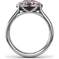 Magnolia Floral Ring with Pear-Shaped Rubies and Diamond Halo by Fana - 1.28 Carat Total Gemstone Weight