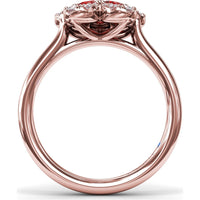 Magnolia Floral Ring with Pear-Shaped Rubies and Diamond Halo by Fana - 1.28 Carat Total Gemstone Weight