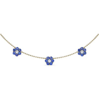 Magnolia Floral Station Necklace with Round Sapphires and Diamonds by Fana - 3.96 Carat Total Gemstone Weight
