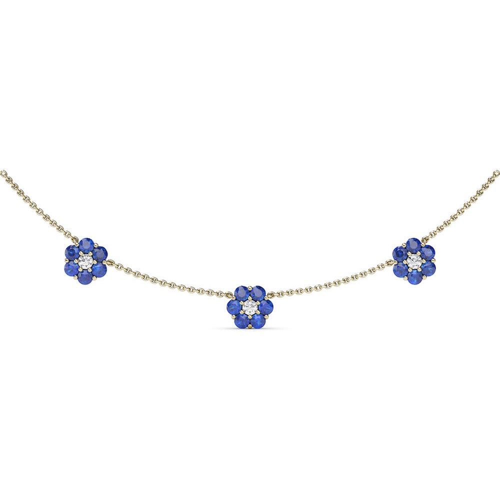 Magnolia Floral Station Necklace with Round Sapphires and Diamonds by Fana - 3.96 Carat Total Gemstone Weight