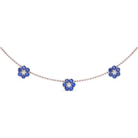 Magnolia Floral Station Necklace with Round Sapphires and Diamonds by Fana - 3.96 Carat Total Gemstone Weight