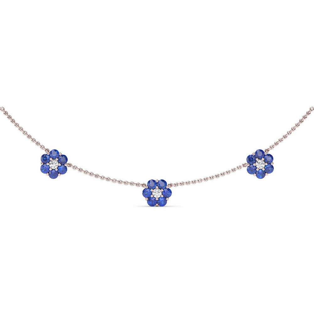 Magnolia Floral Station Necklace with Round Sapphires and Diamonds by Fana - 3.96 Carat Total Gemstone Weight
